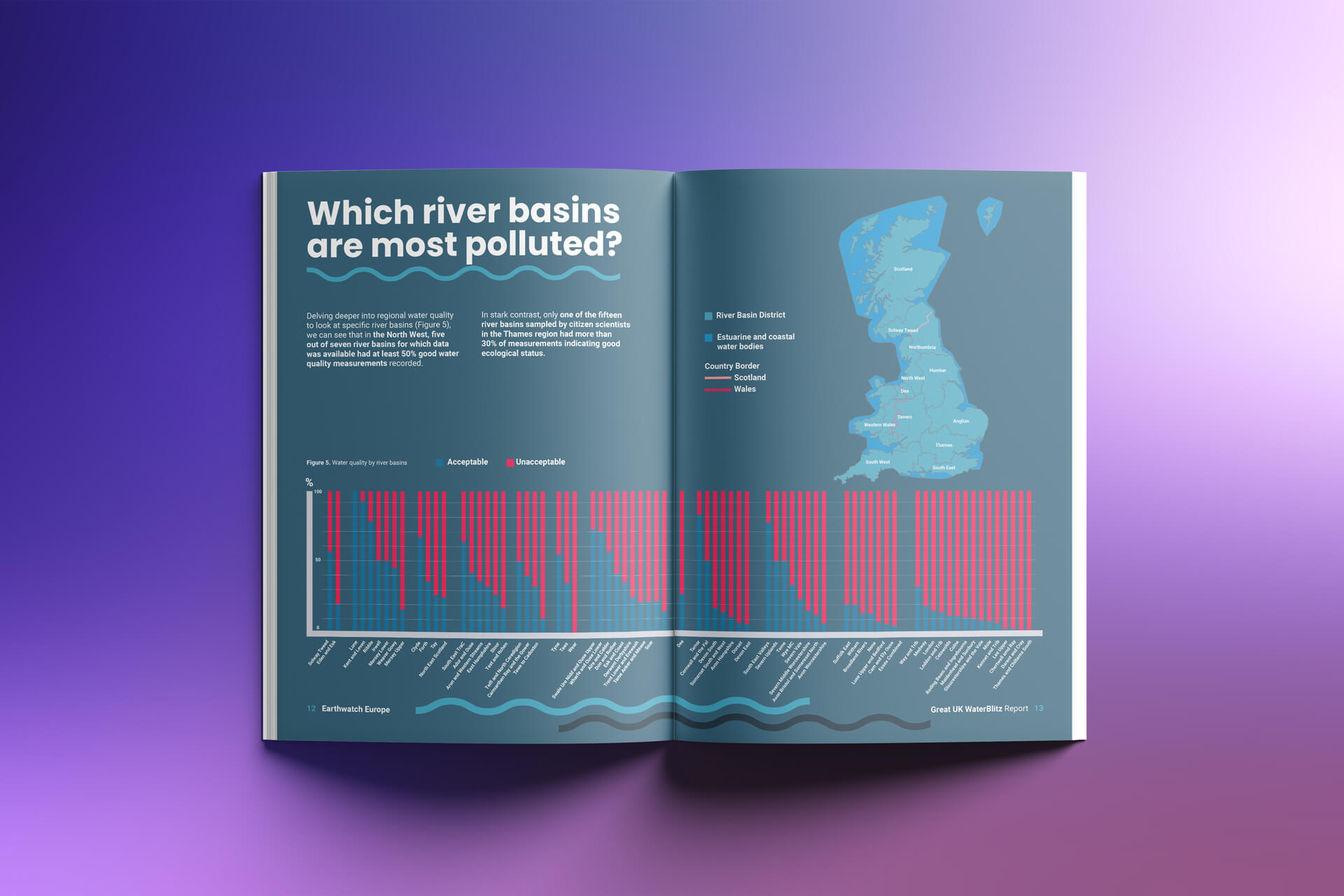 01-Free-A4-A5-Magazine-Mockup Statistic page showing Which river basins are most polluted