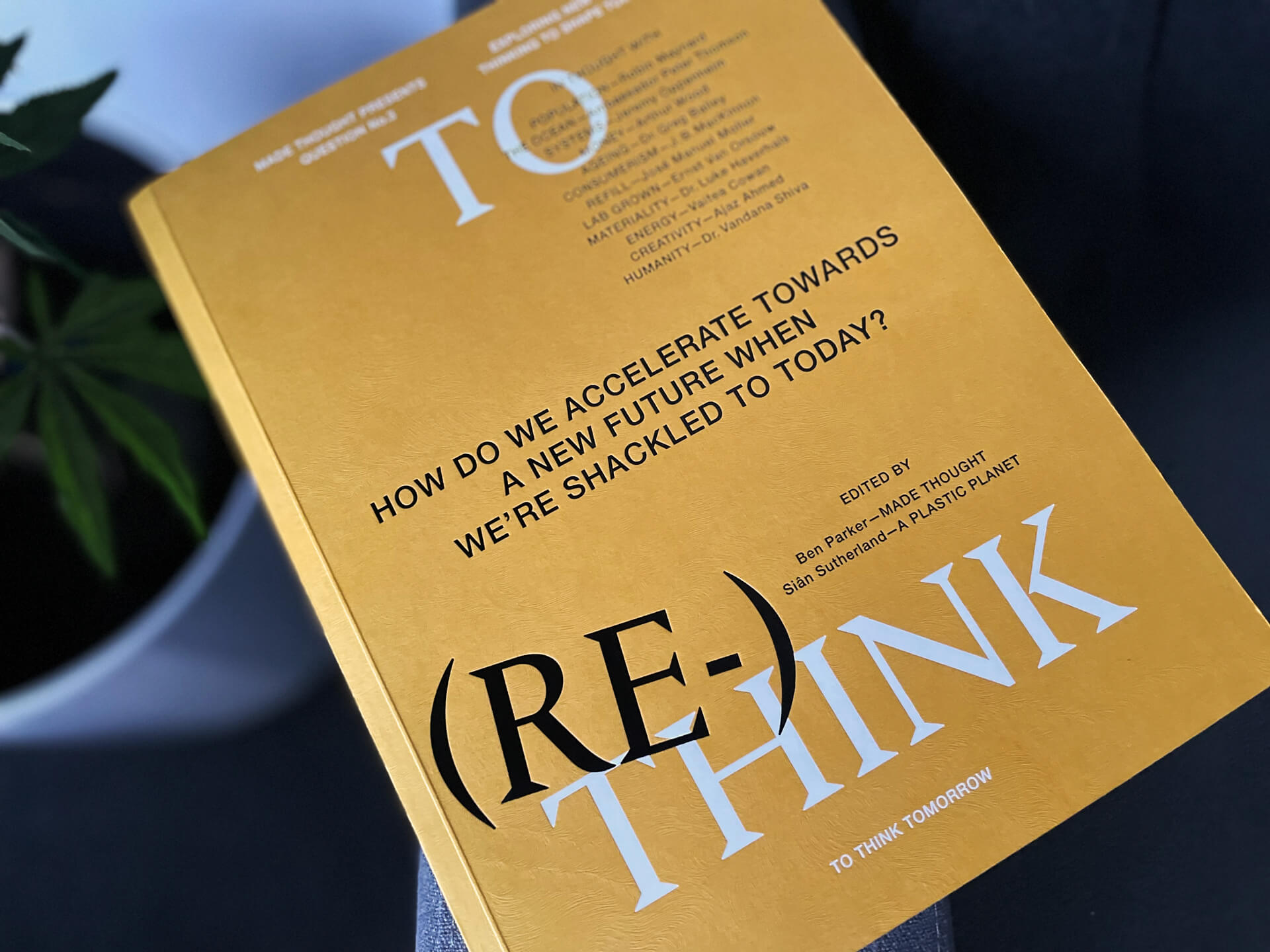 To-Think-Tomorrow-outside How Do We Accelerate Towards a New Future When We’re Shackled to Today? book on the side of a sofa